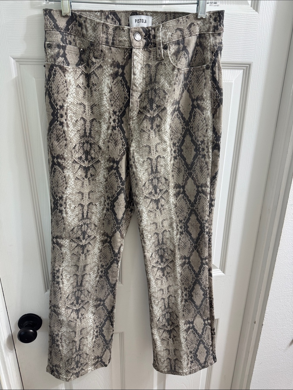 PISTOLA  Beige and Brown Snake Print Straight Leg Jeans